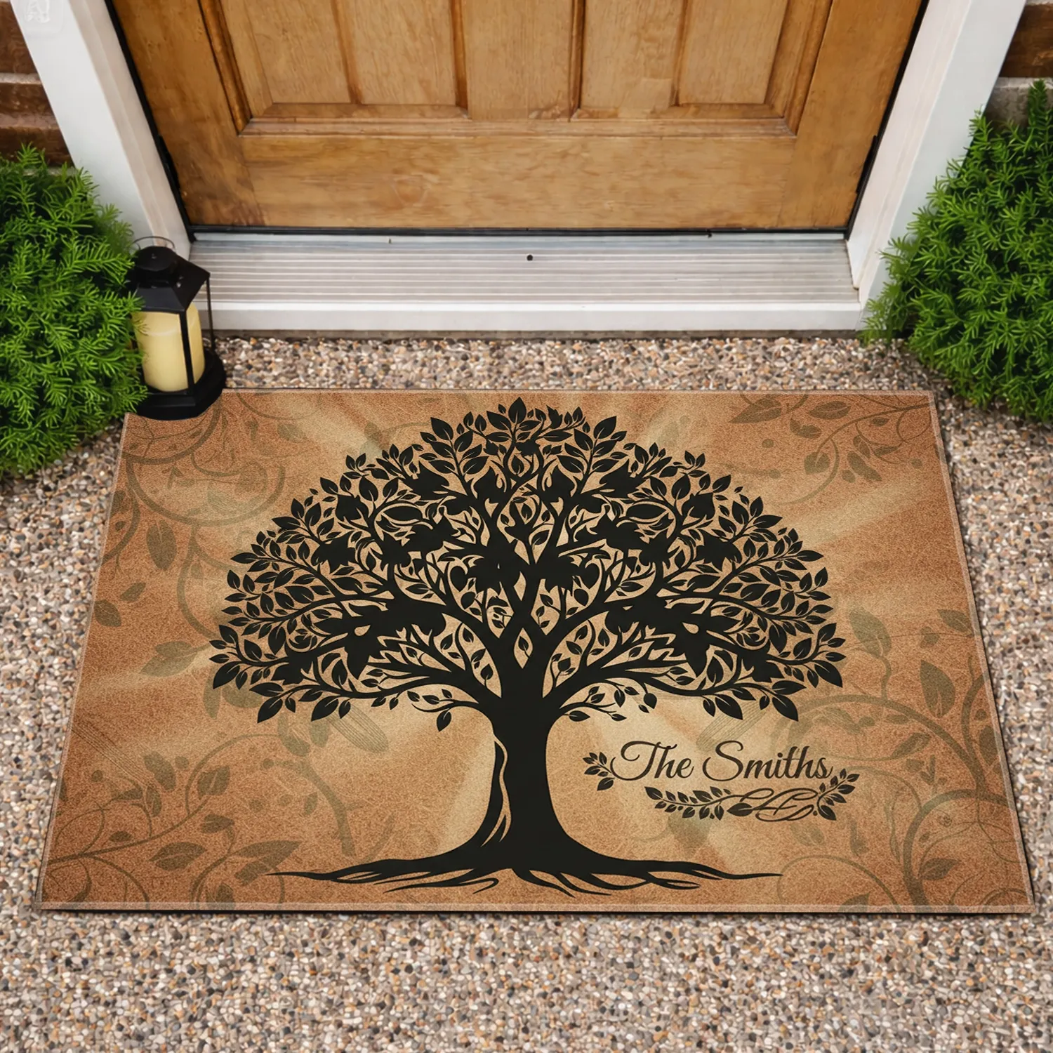 Dense Foliage Family Tree Silhouette Custom Name- New Home Housewarming Gift for Families Doormat - 1