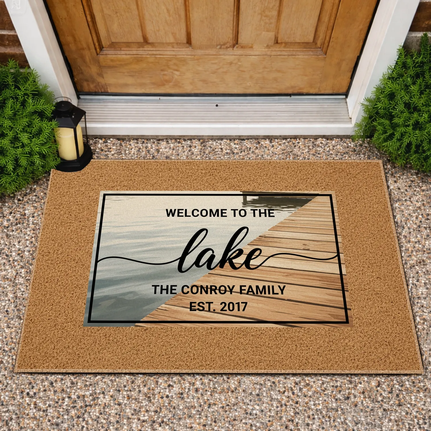 Welcome Lake Family Name Sign - Lakeside Cabin Outdoor Living Gift Doormat - 1