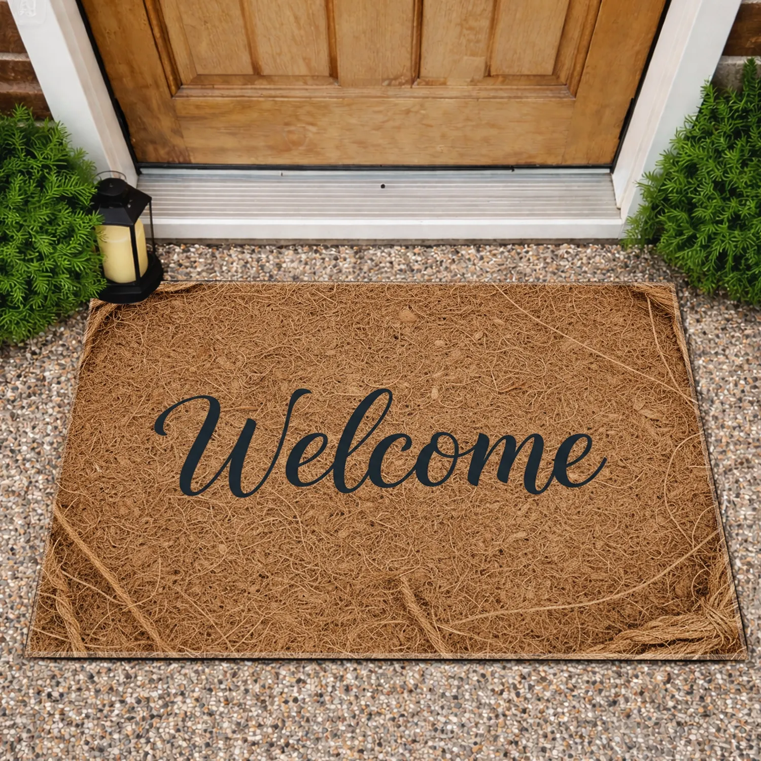 Welcome Calligraphic Script Woven Coir Pattern - Home Decor Entryway Gift Doormat - 1
