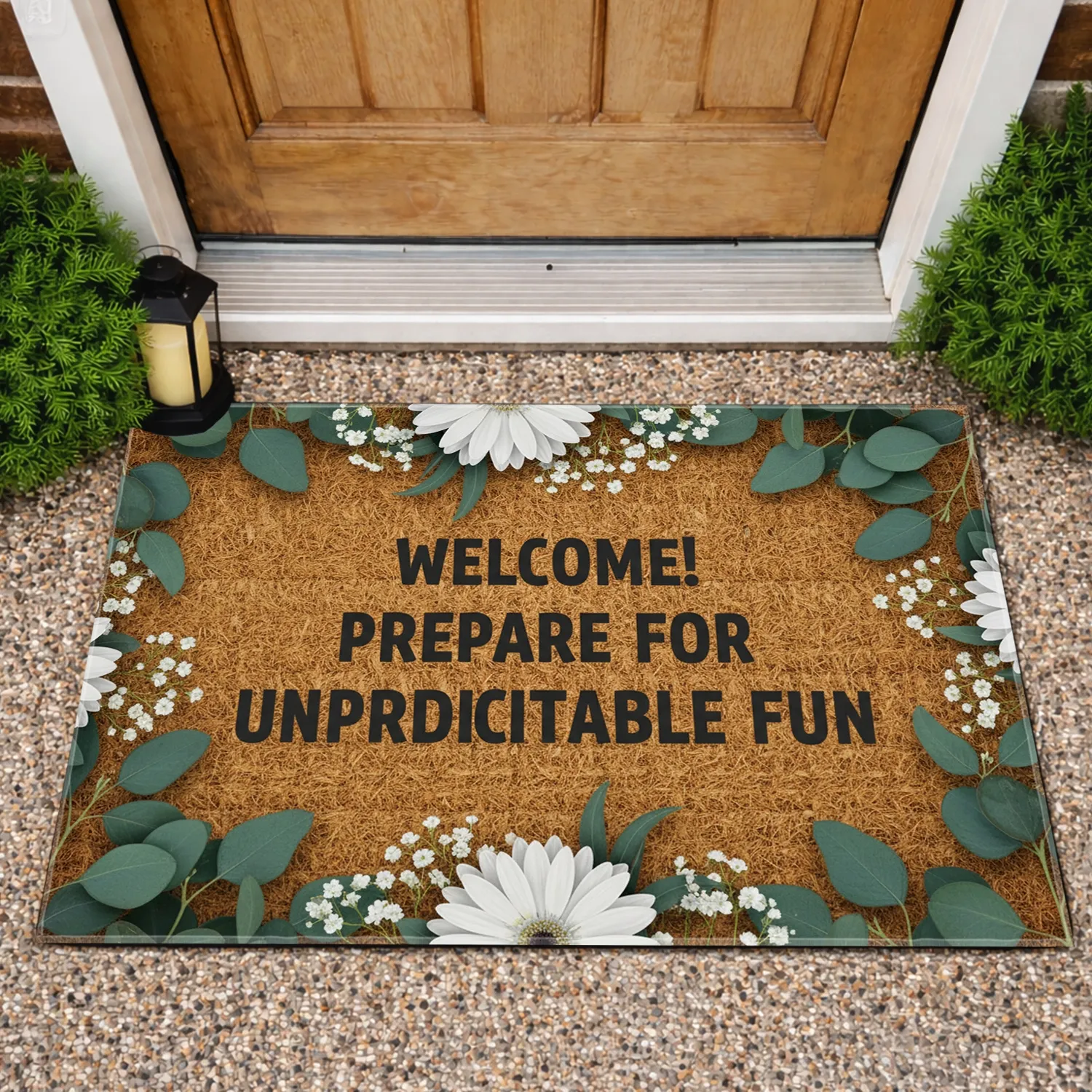 Welcome Fun Eucalyptus Floral - Everyday Home Decor Gift Doormat - 1