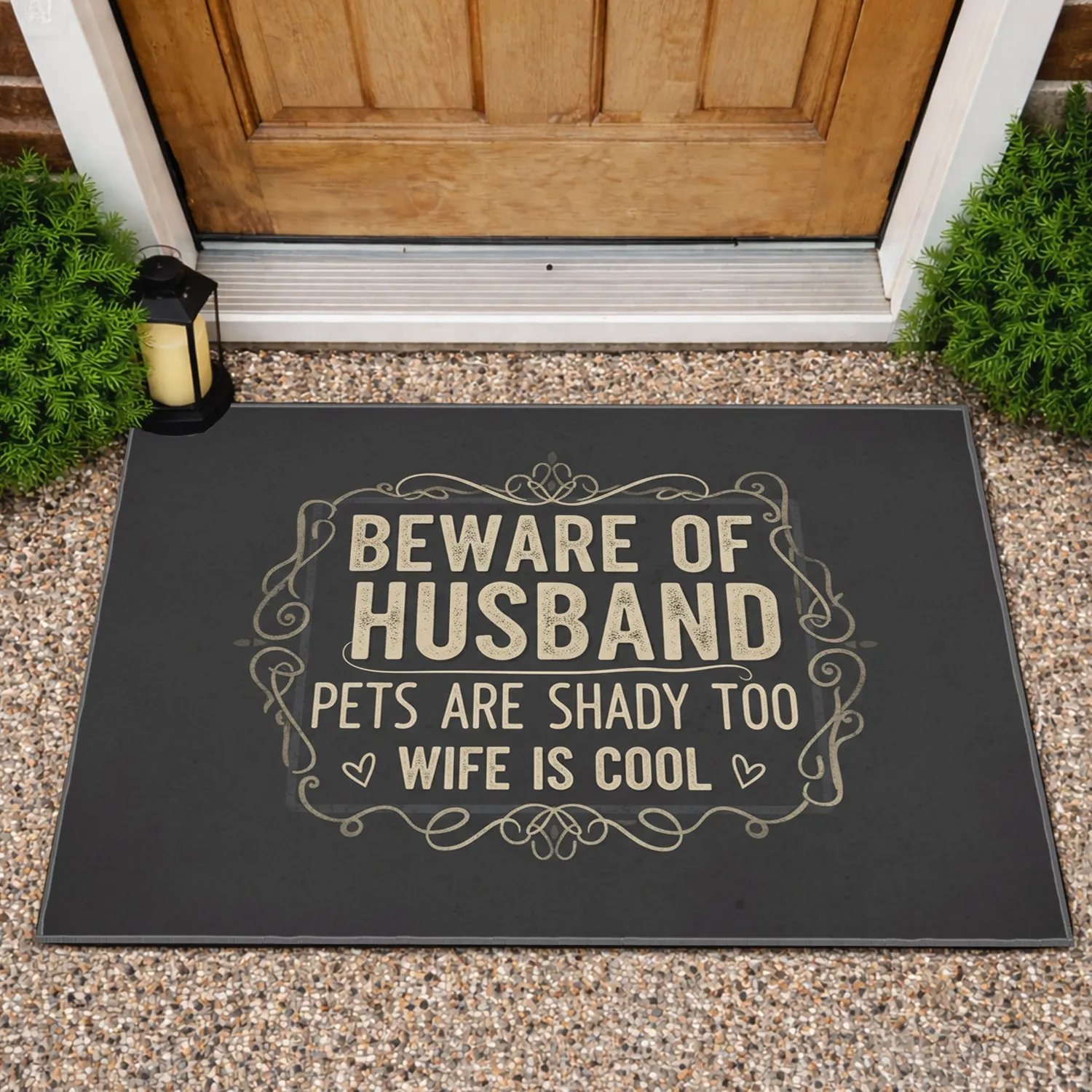 Beware Of Husband Pets Shady Wife Is Cool Hearts - Everyday Home Decor Doormat - 1
