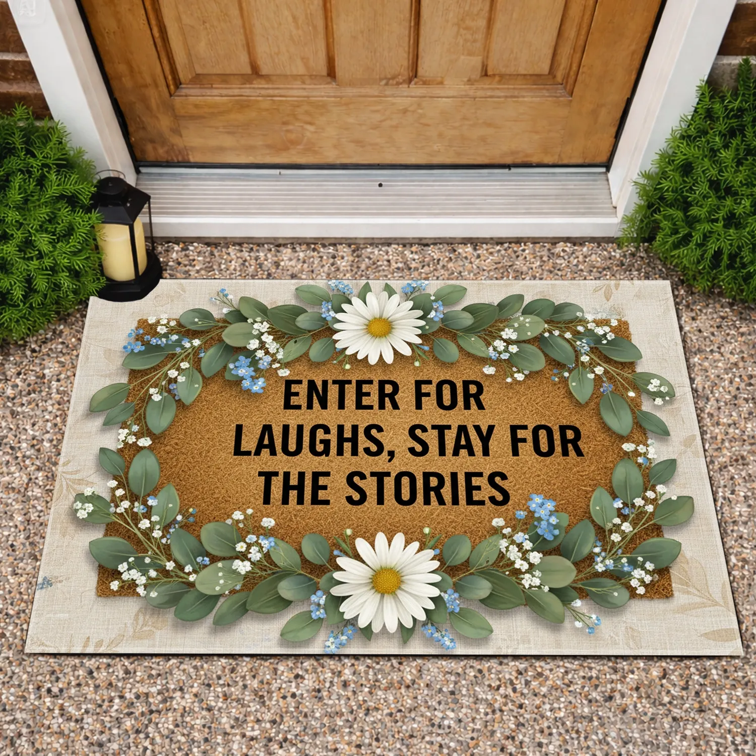 Laughs Stories Eucalyptus Daisy Flowers - Welcome Home Decor Gift Doormat - 1