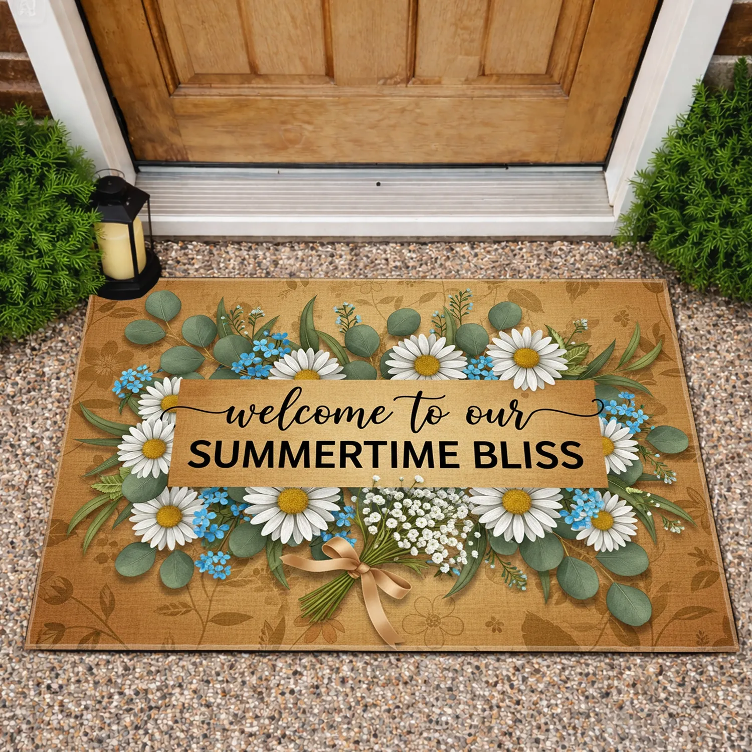 Summertime Bliss Eucalyptus Daisy Blue Flowers - Outdoor Home Decor Welcome for Summer Doormat - 1