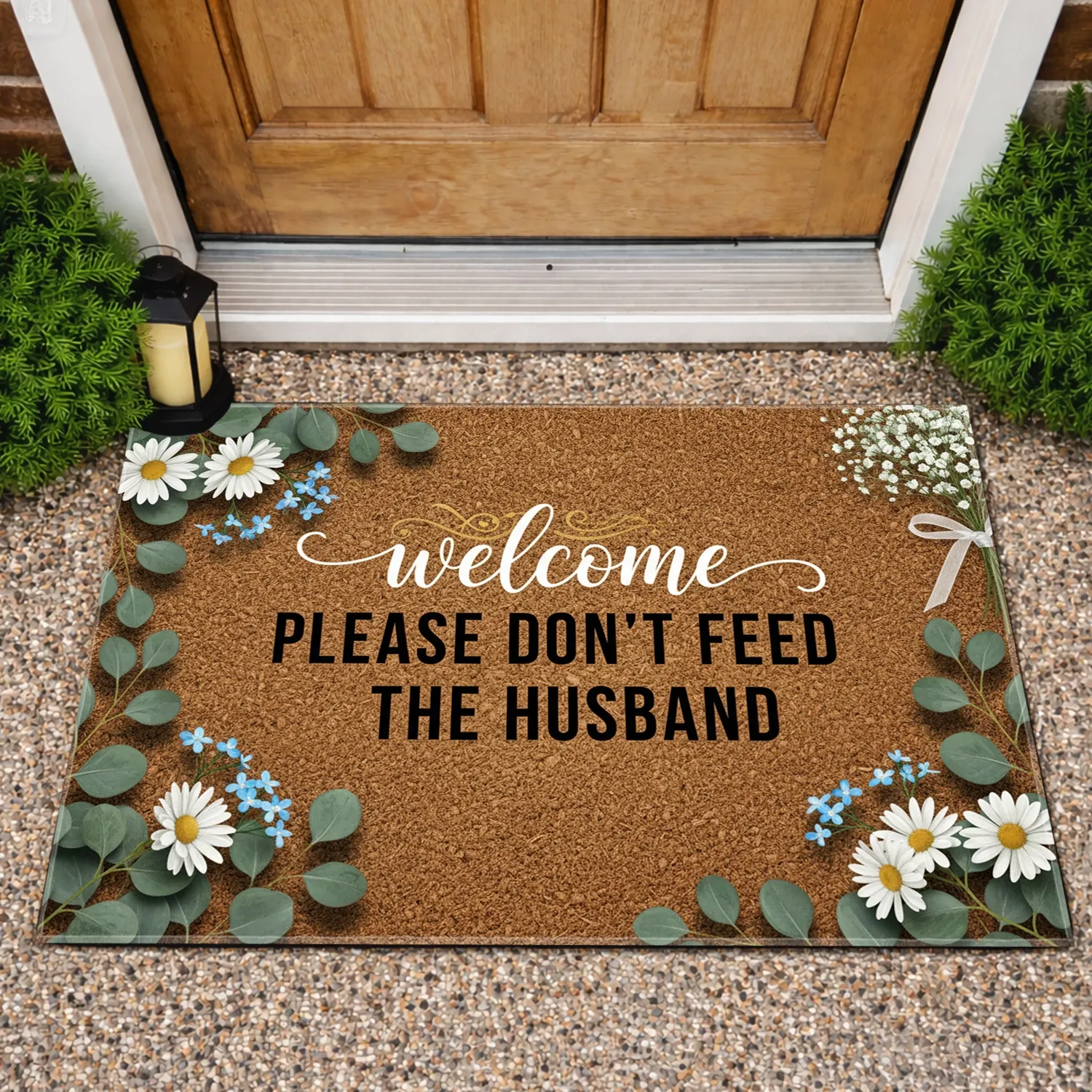 Eucalyptus Daisy Welcome 'Don't Feed Husband' - Humorous Outdoor Garden Decor Doormat - 1
