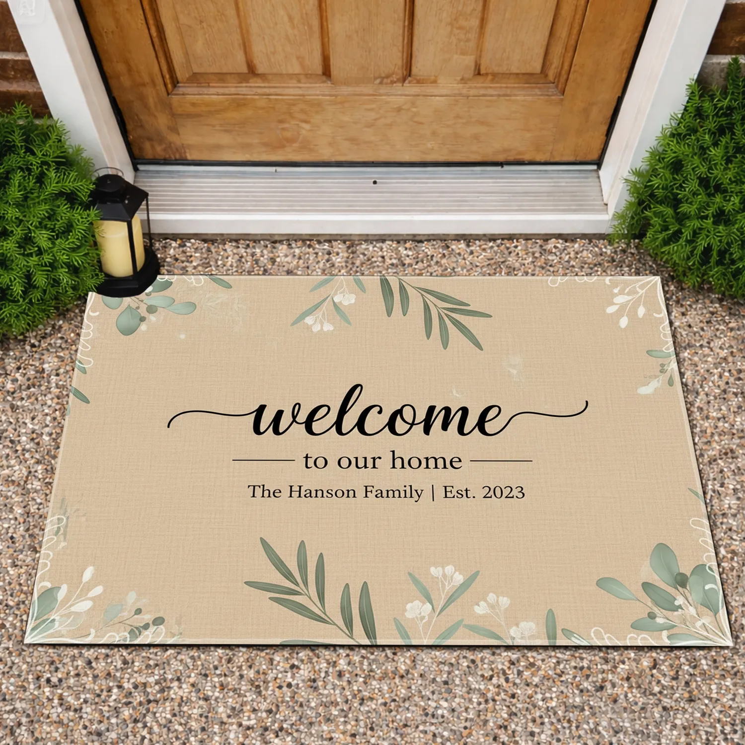 Welcome Script To Our Home Olive Leaf Scrollwork - New Housewarming Home Decor Gift Doormat - 1