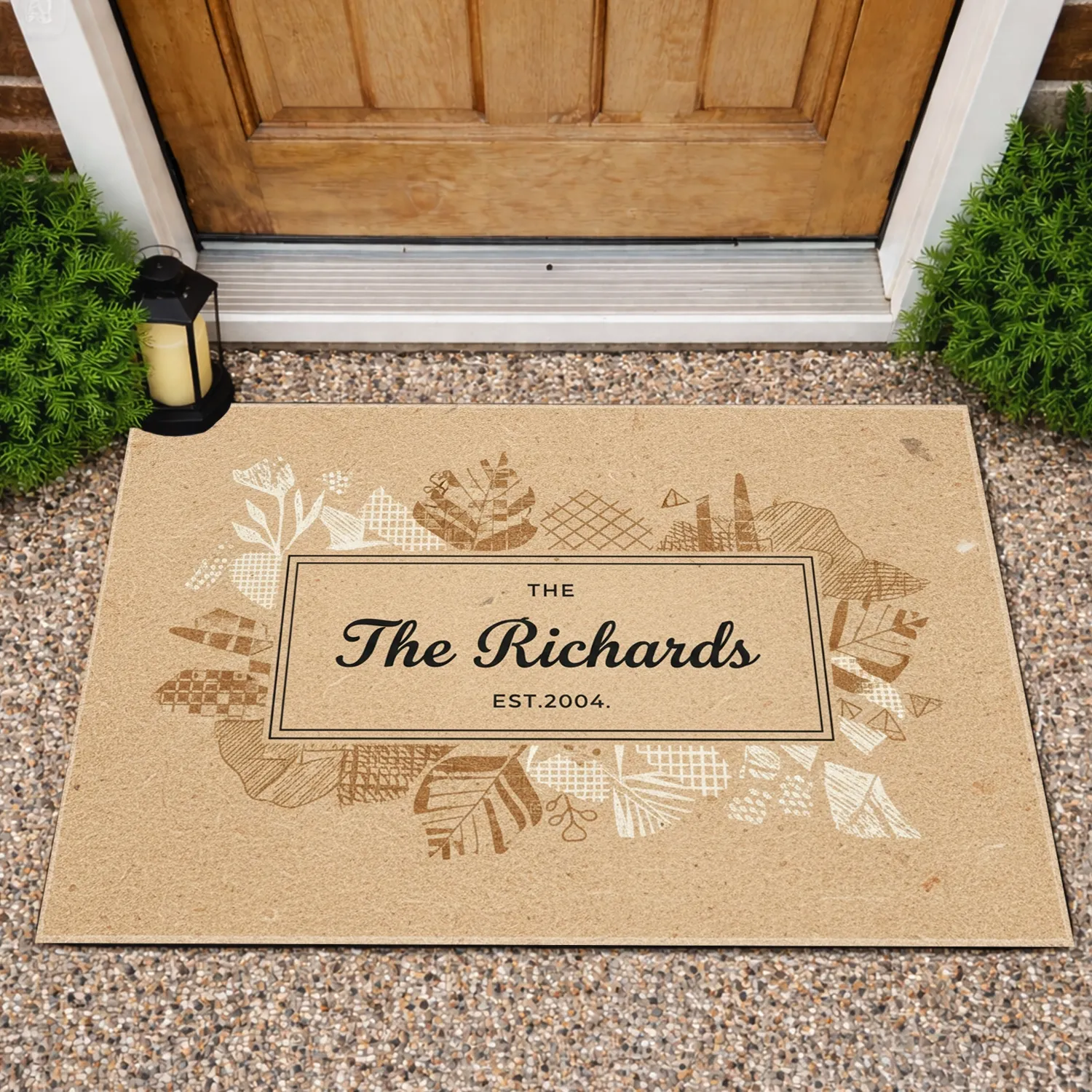Custom Family Name and Year Rectangular Border Home Decor Gift Doormat - 1