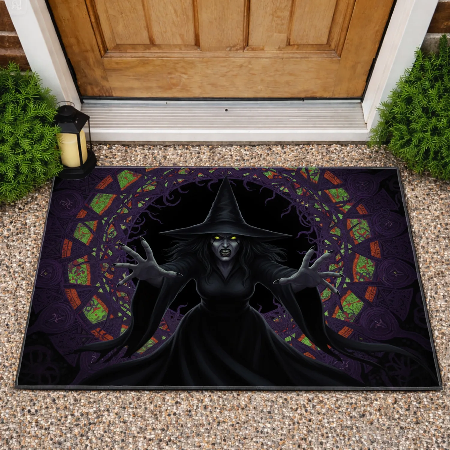 Menacing Dark Witch Pointed Hat Swirling Vortex Portal - Gothic Home Decor Gift Doormat - 1