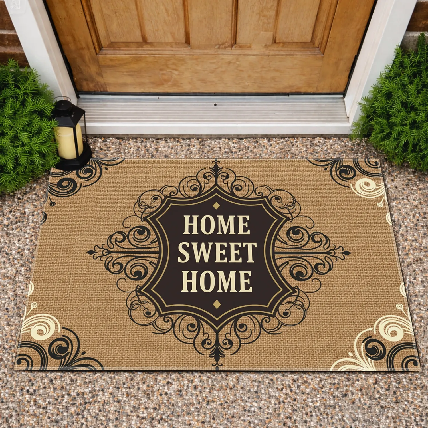 Home Sweet Home Shield Ornate Scrollwork - Farmhouse Decor Gift Doormat - 1