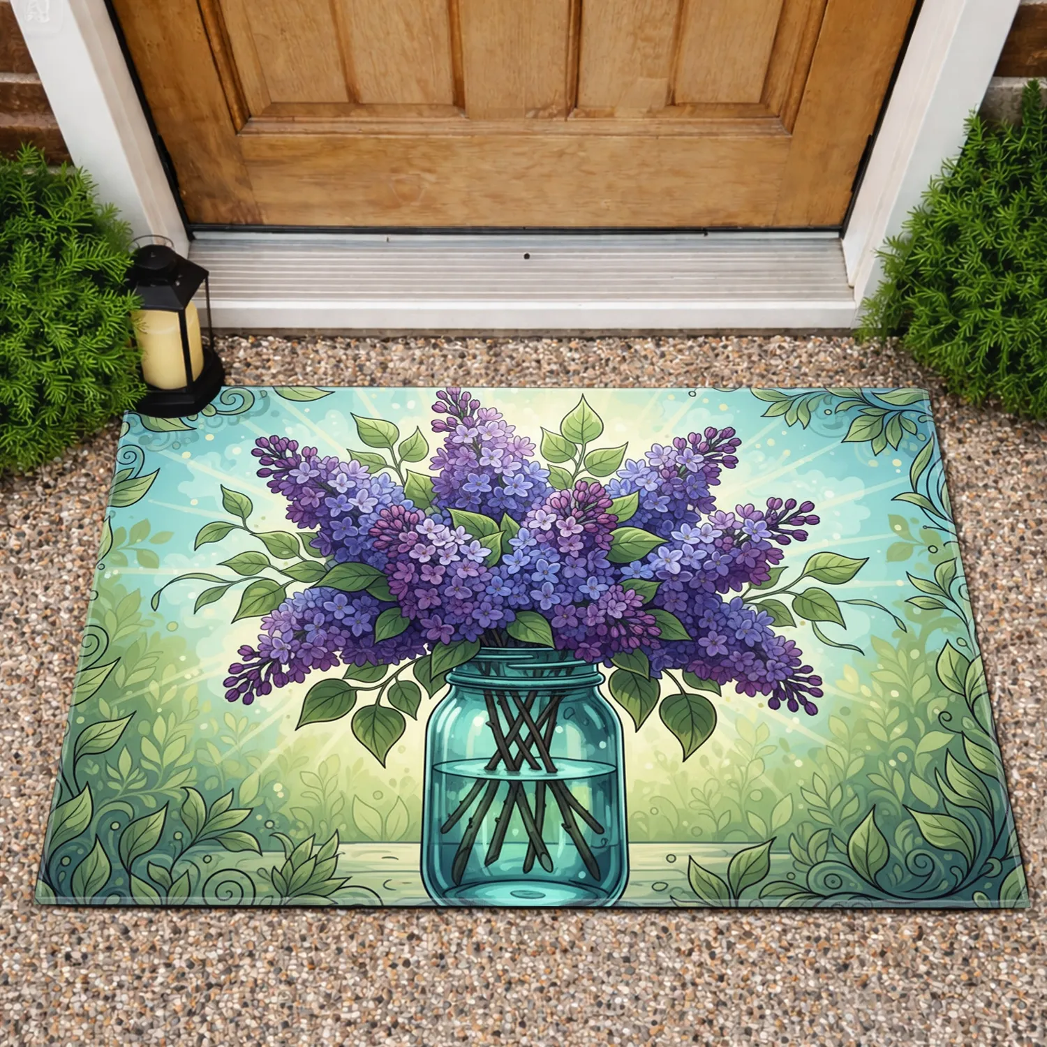 Lilac Bouquet Mason Jar Floral - Home Decor Gift Doormat - 1