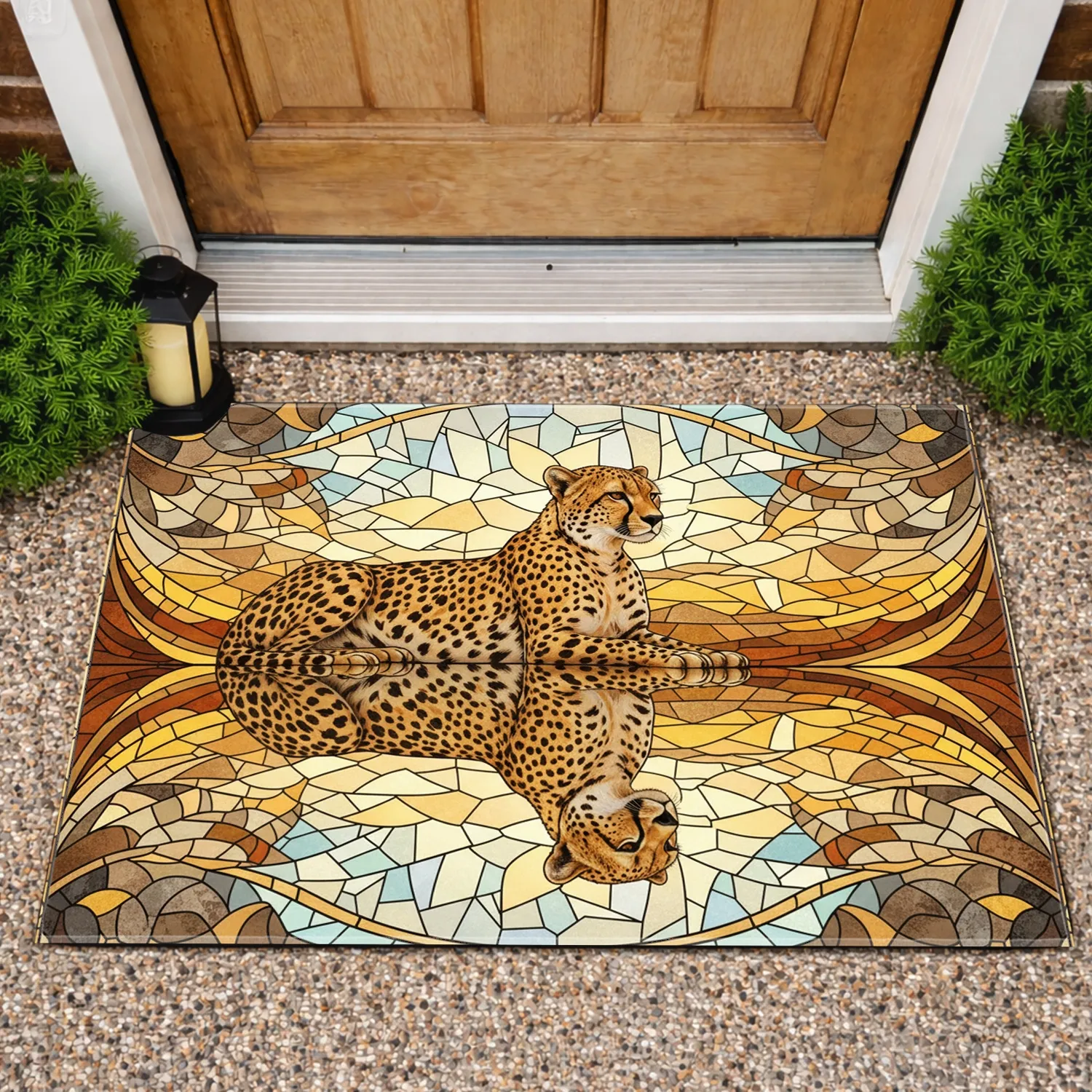 Majestic Cheetah Reflection Stained Glass Savanna - Wildlife Lover Home Decor Gift Doormat - 1