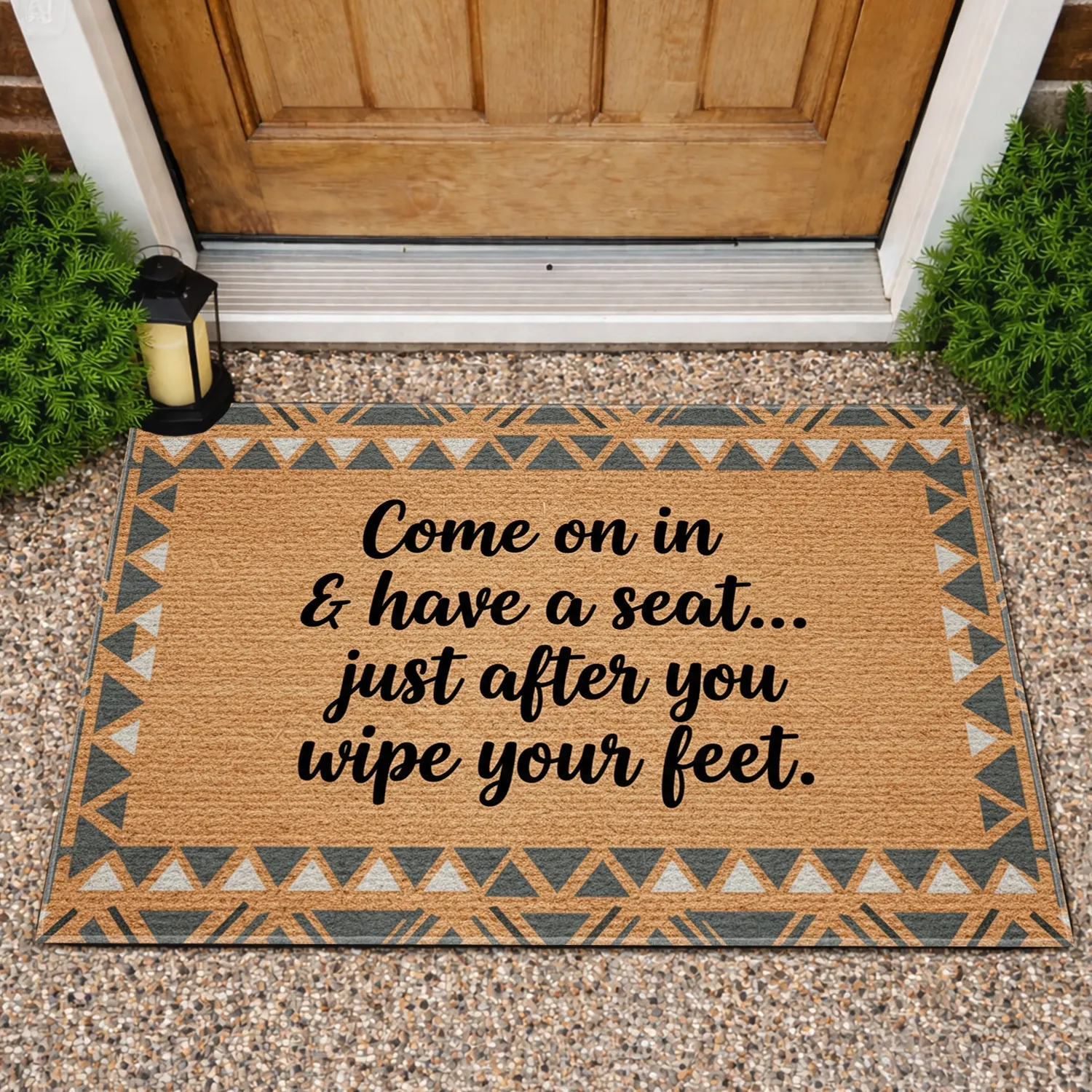 Wipe Your Feet Message - Geometric Fiber Entryway Home Decor Gift Doormat - 1