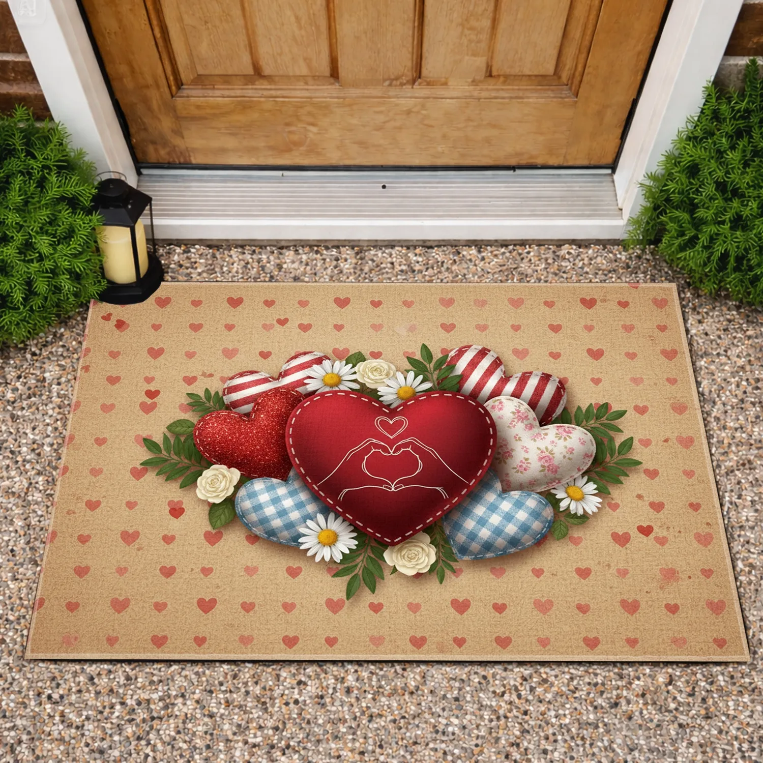 Hands Forming Heart Rustic Hearts Floral Garland - Love Connection Gift Doormat - 1