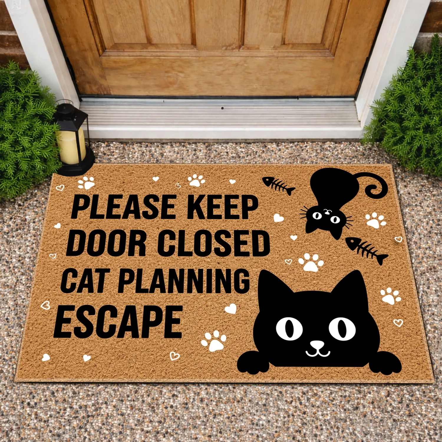 Black Cat Fishbone Keep Door Closed - Funny Cat Lover Home Decor Gift Doormat - 1