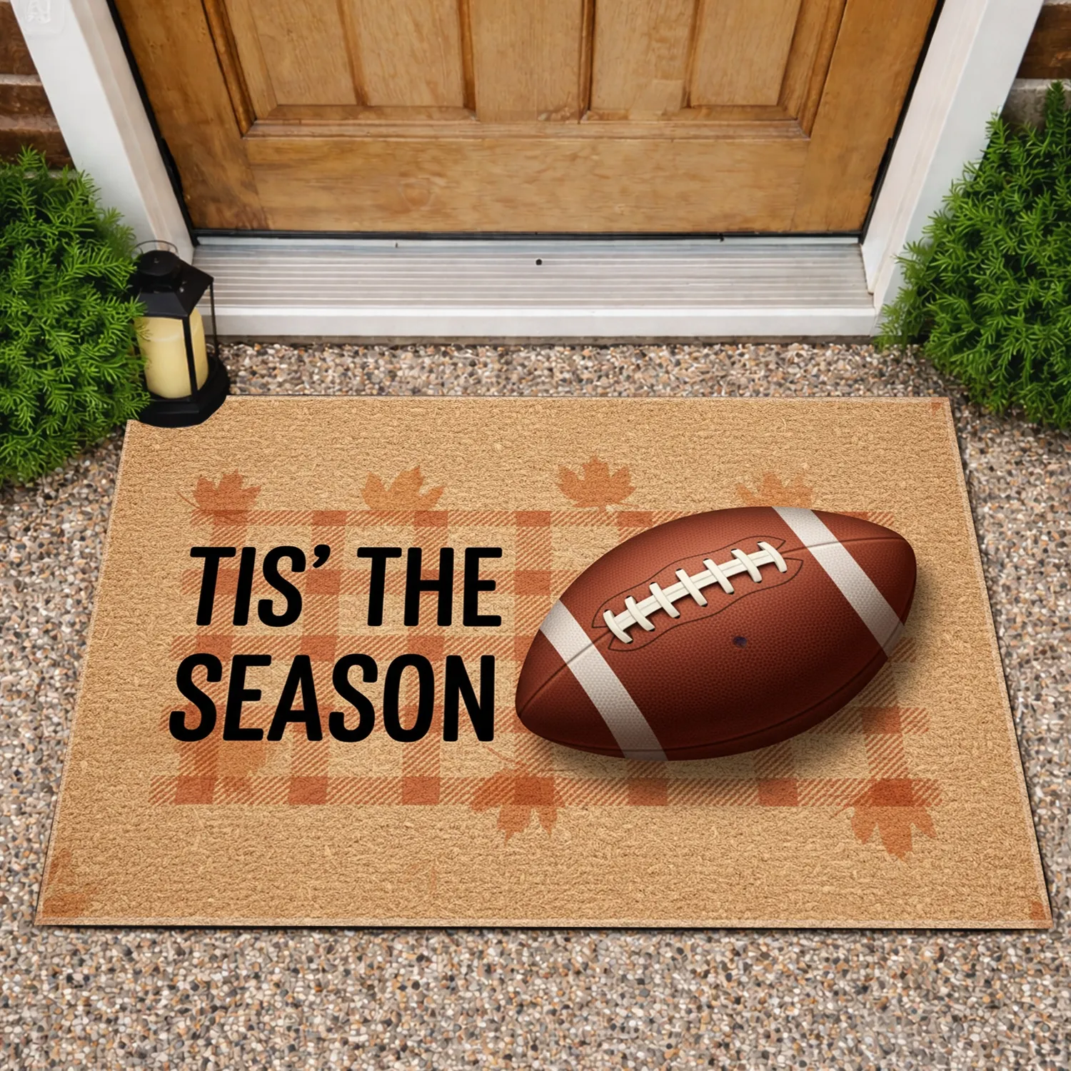 Tis The Season Football Autumn Leaves - Harvest Holiday Decor Gift Doormat - 1