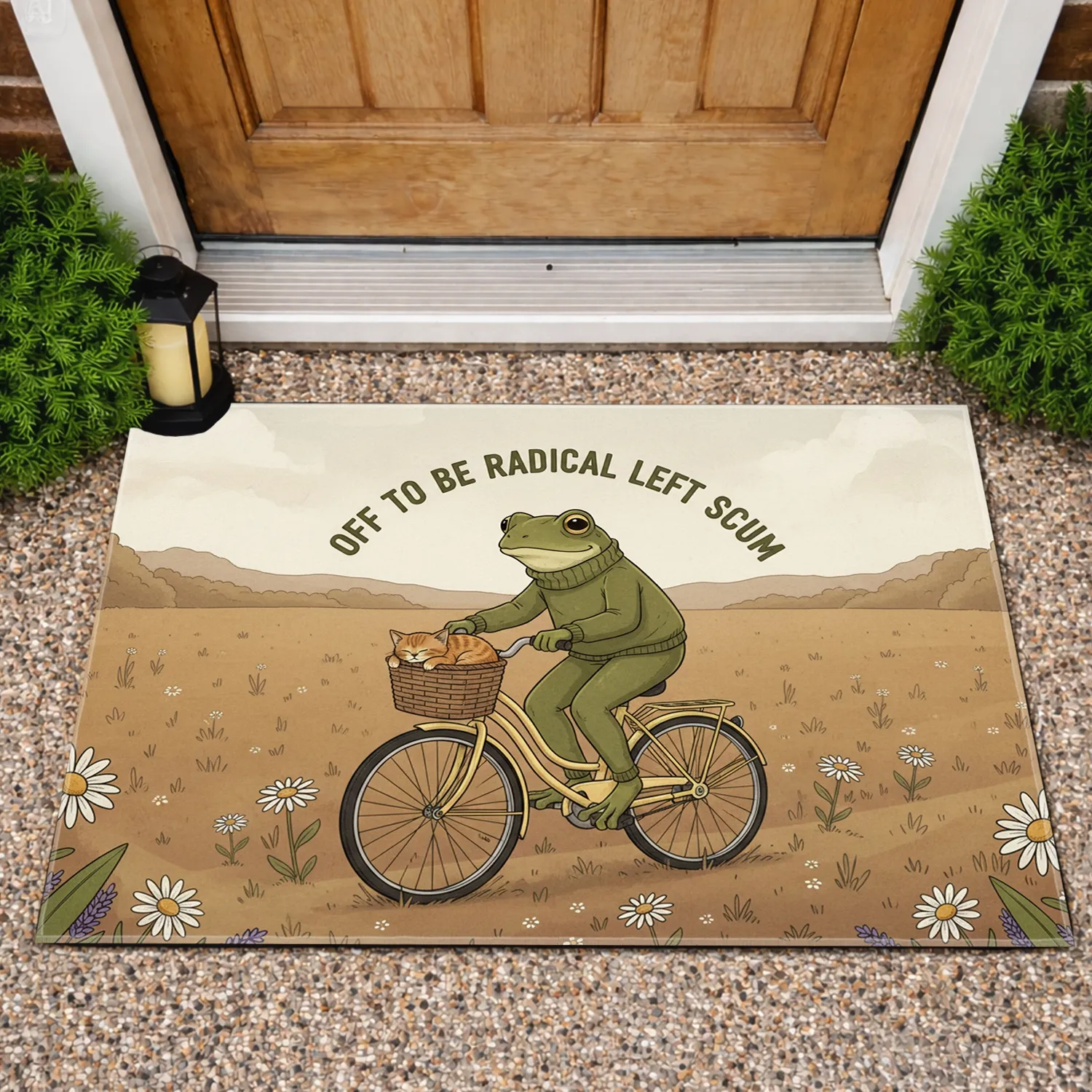 Radical Left Scum Frog Cat Bicycle - Political Statement Home Decor Gift Doormat - 1