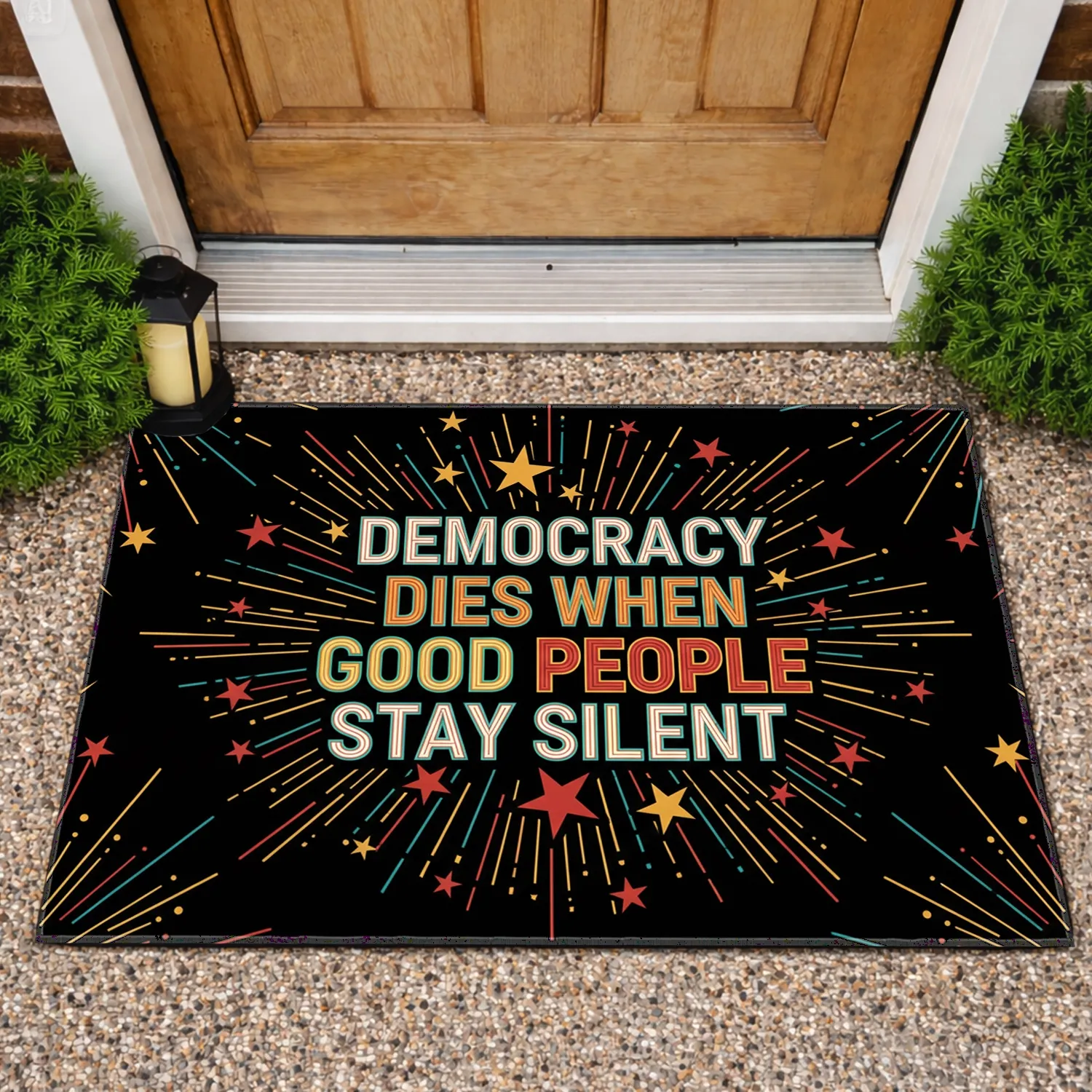Democracy Dies Good People Silent Quote - Freedom Advocacy Gift for Activists Doormat - 1
