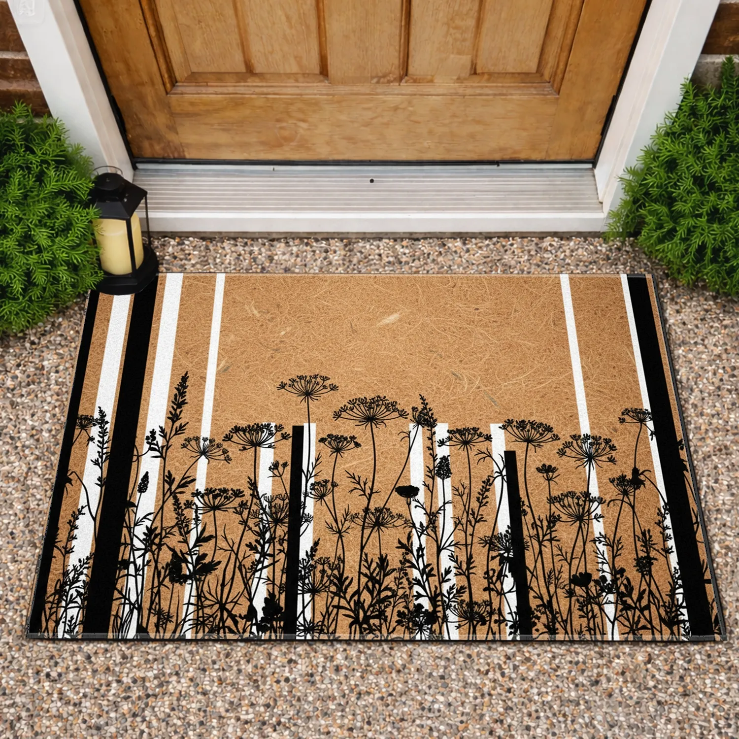 Delicate Wildflower Silhouettes Stripes - Farmhouse Home Decor Gift Doormat - 1