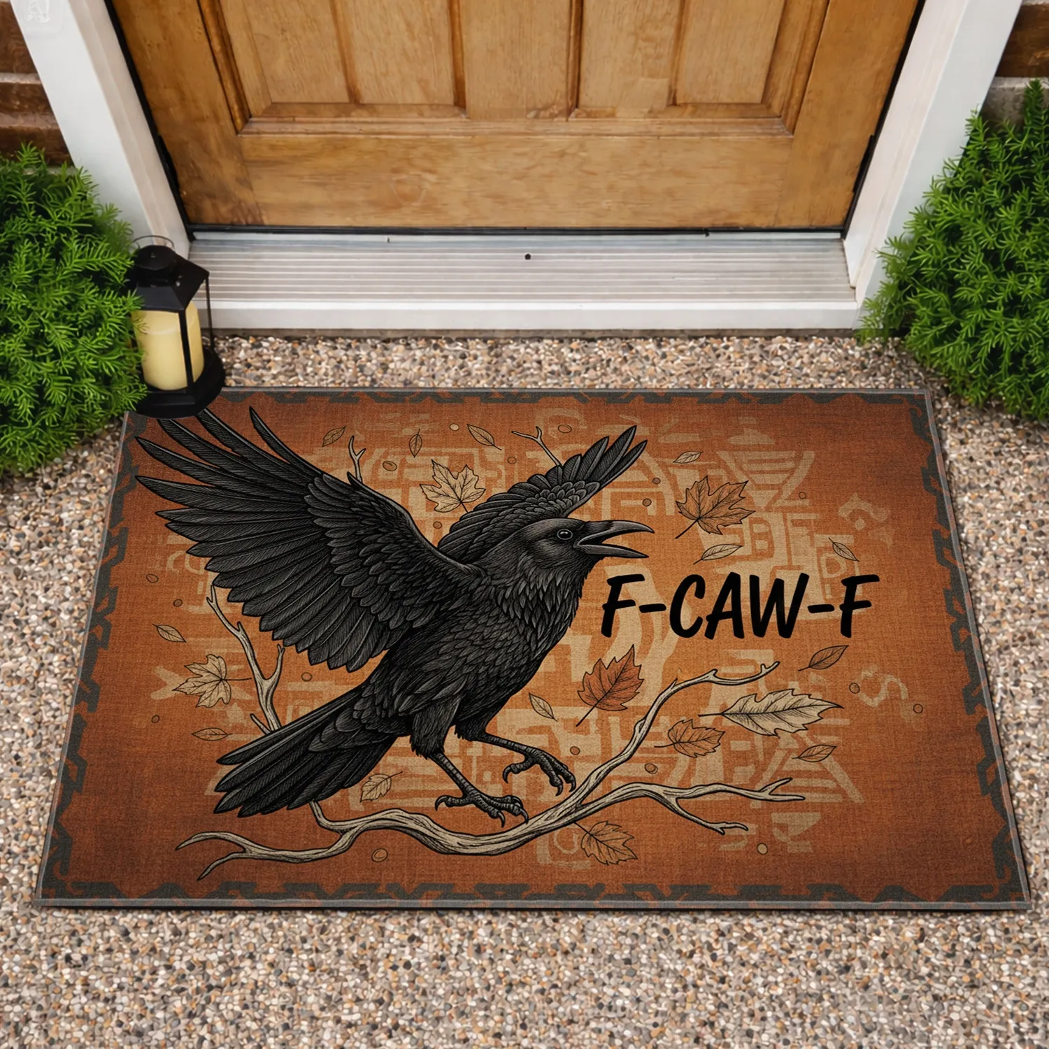 Black Crow F-CAW-F Rustic Autumn Weave - Wildlife Bird Lover Home Decor Gift Doormat - 1