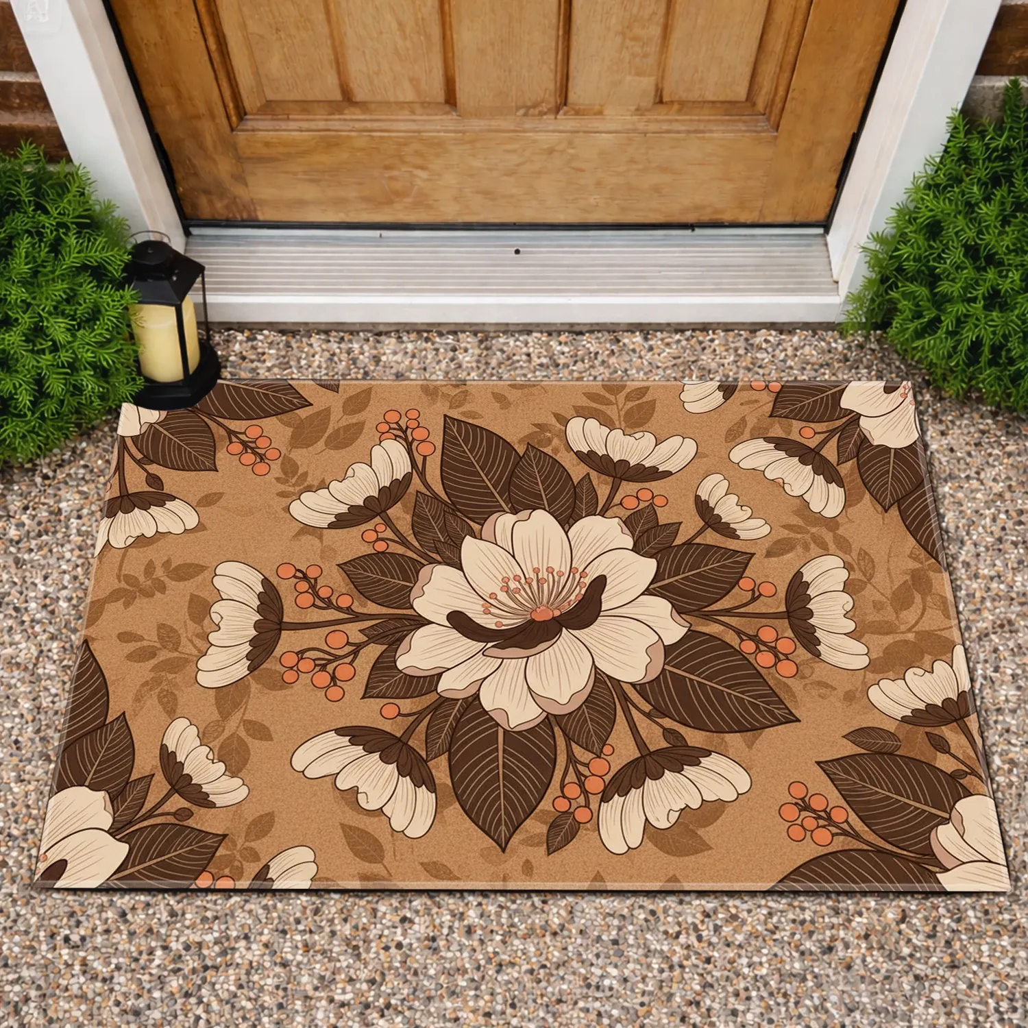 Blooming Flowers Berries Leaves - Organic Nature Lover Home Decor Gift Doormat - 1