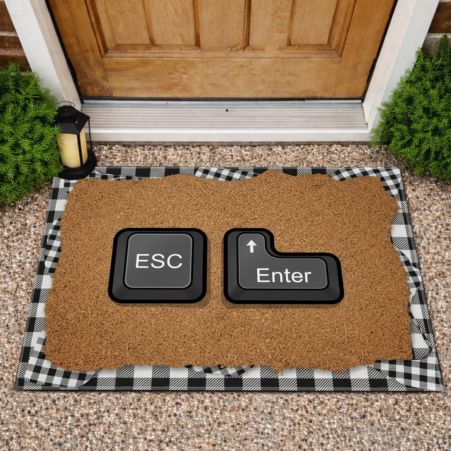 ESC Enter Computer Keys Black White Buffalo Check - Home Decor Gift Doormat - 1