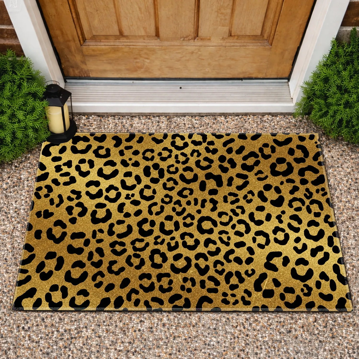 Black Spots Shimmering Gold Leopard Home Decor Gift Doormat - 1