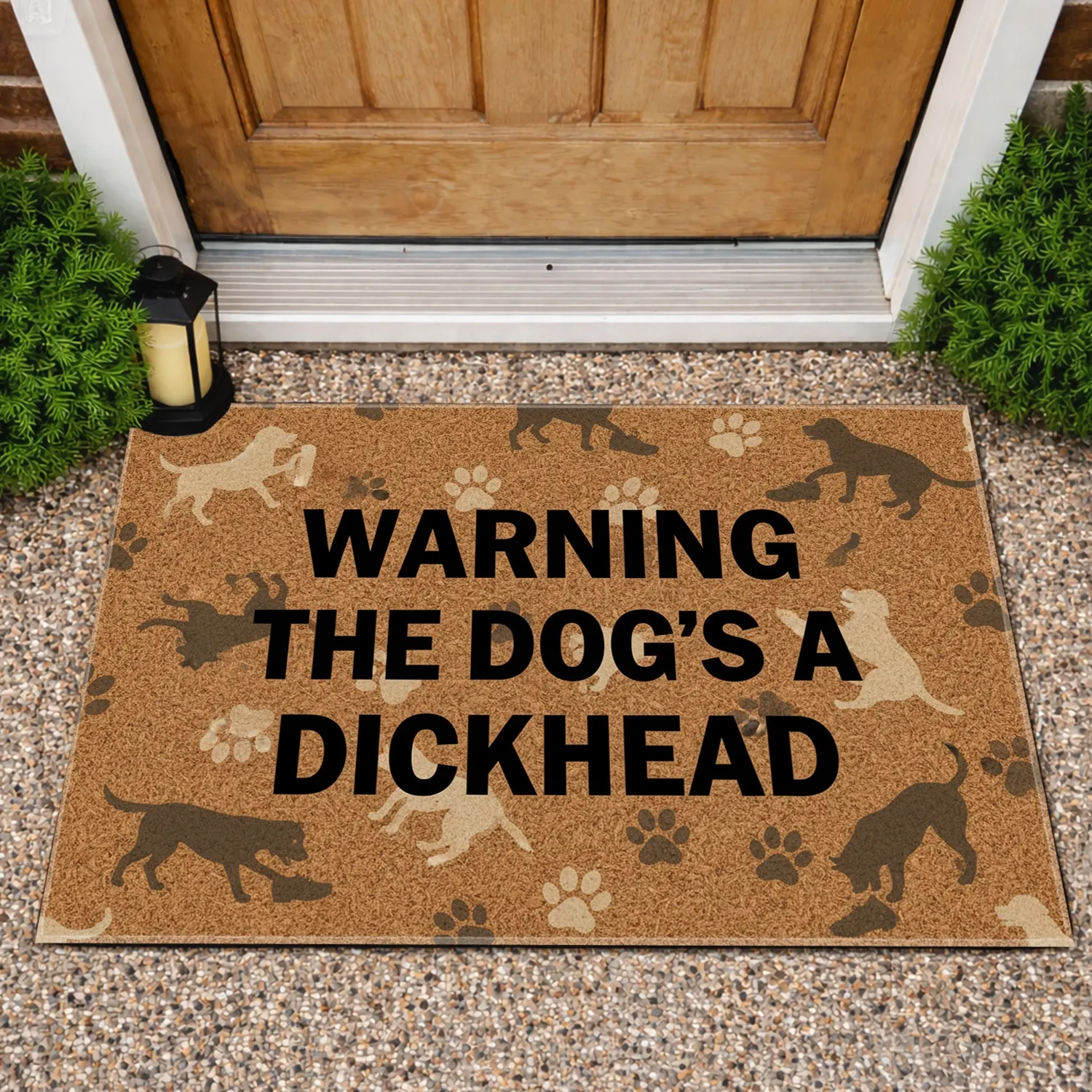 Mischievous Dog WARNING THE DOG'S A DICKHEAD Humorous Home Decor Gift Doormat - 1