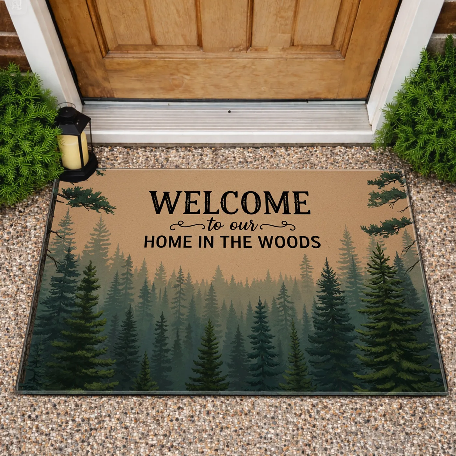 Rustic Forest Welcome Home Sign - Woodland Housewarming Gift Doormat - 1