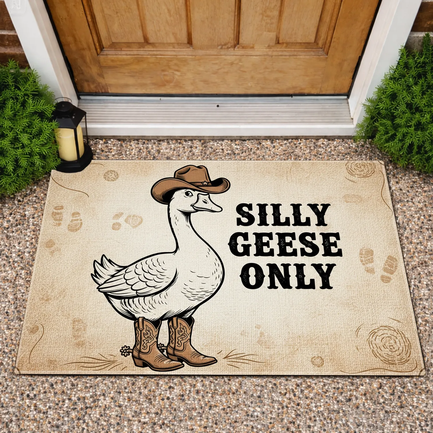 Goose Cowboy Hat Boots Silly Geese Only - Western Farmhouse Decor Gift for Animal Lover Doormat - 1