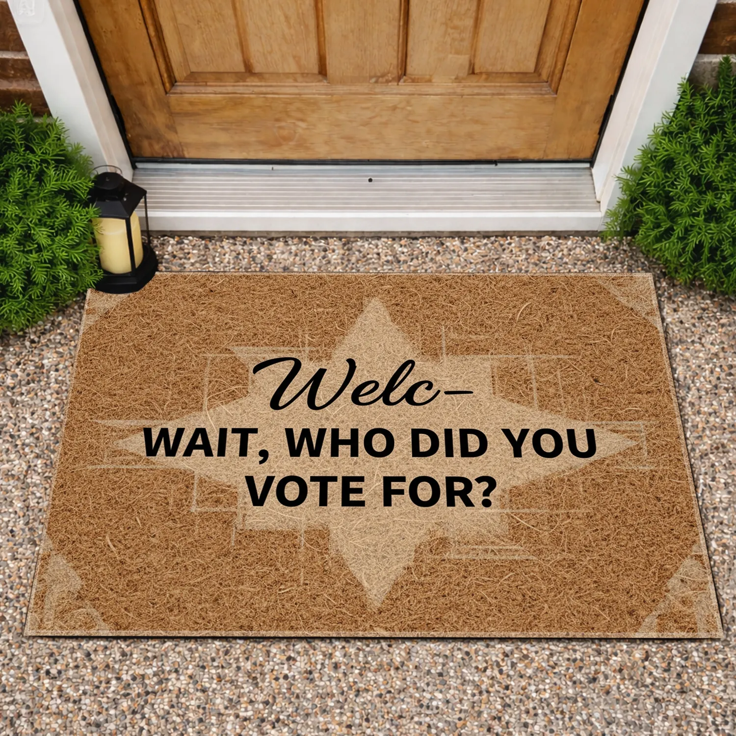 Welc- WAIT, WHO DID YOU VOTE FOR? Funny Political Humor Outdoor Decor Doormat - 1