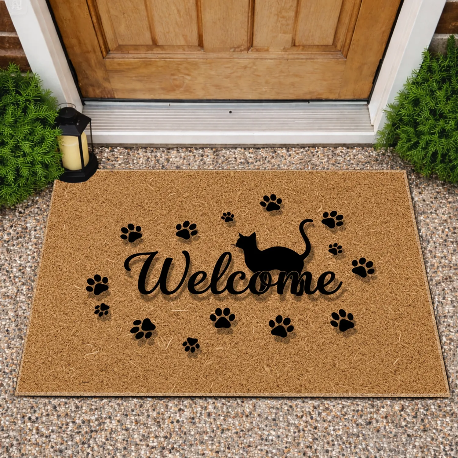 Welcome Black Cat Paw Prints - Home Decor Gift for Cat Lover Doormat - 1