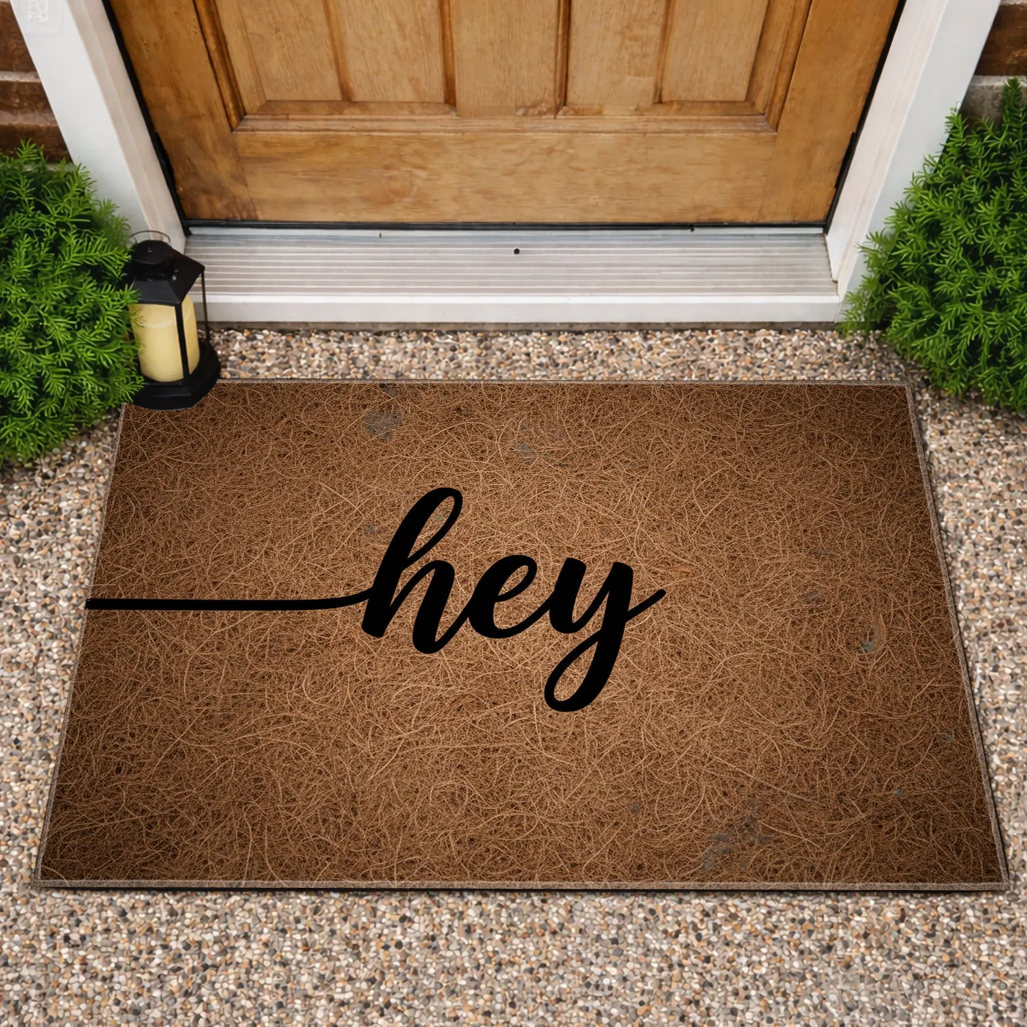 Hey Cursive Lettering Background Warm Welcome Home Decor Doormat - 1