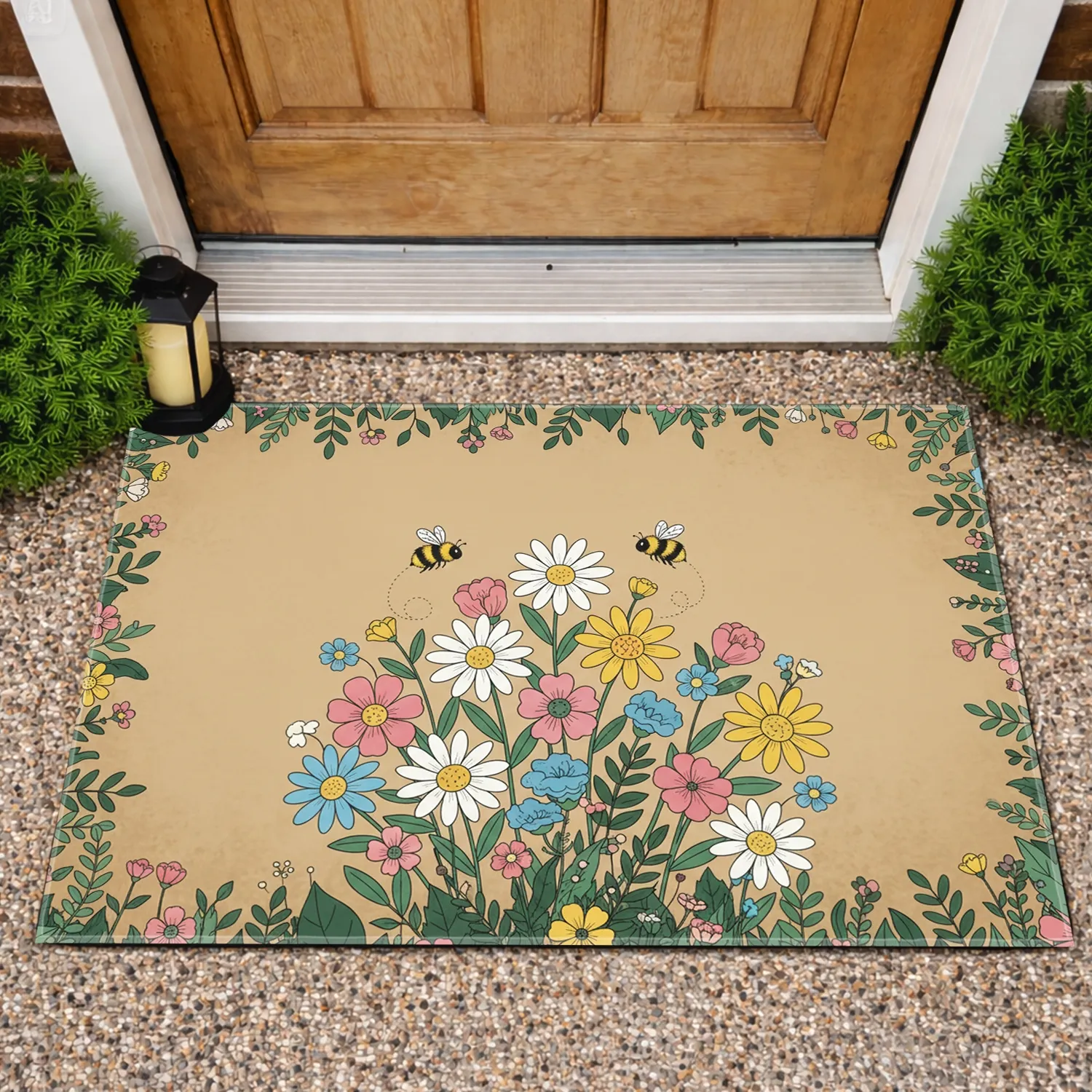 Wildflower Daisy Bumblebee Floral Garden Bloom - Outdoor Decor Home and Garden Gift Doormat - 1