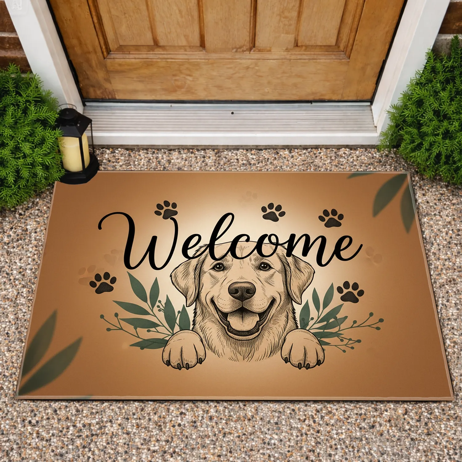 Welcome Playful Dog Paw Prints Botanical – Everyday Home Decor Gift for Dog Owners Doormat - 1