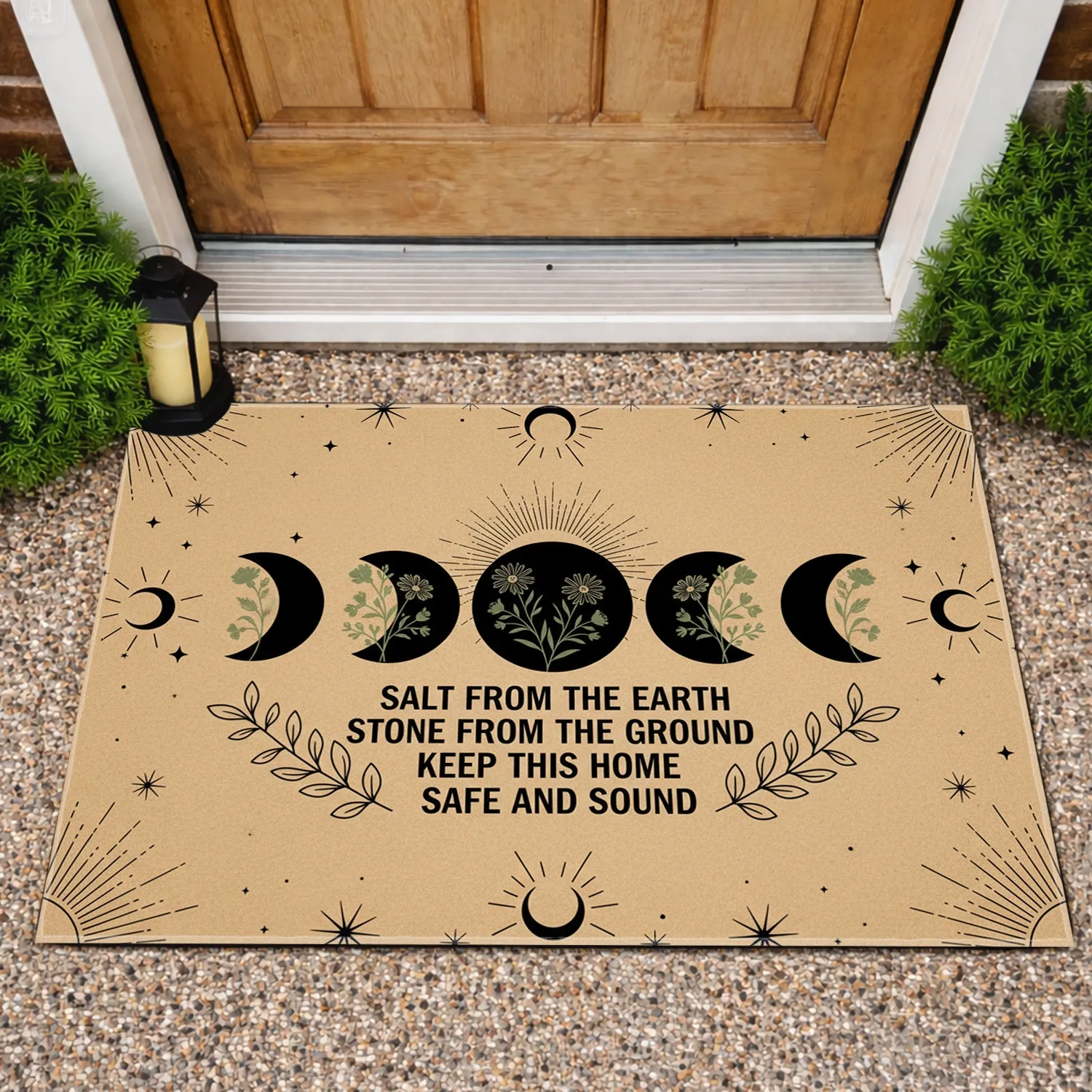Moon Phases Botanical Wildflowers Home Safety Blessing - Rustic Housewarming Gift Doormat - 1
