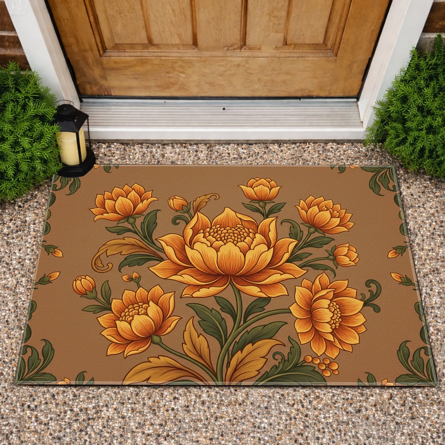 Sculpted Stylized Floral Blooms Lush Botanical Earthy Garden Living Doormat - 1