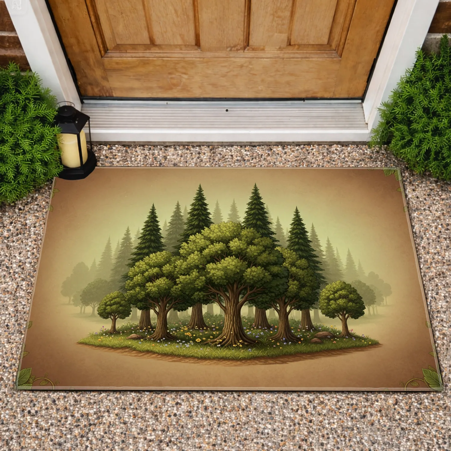 Mature Forest Trees Wildflower Landscape - Nature Lover Home Decor Gift Doormat - 1