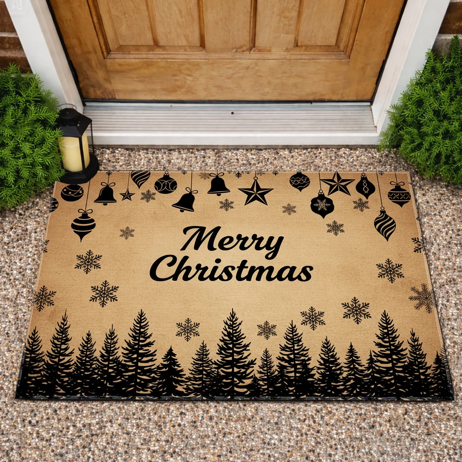 Merry Christmas Ornaments Trees Snowflakes - Christmas Holiday Gift Doormat - 1