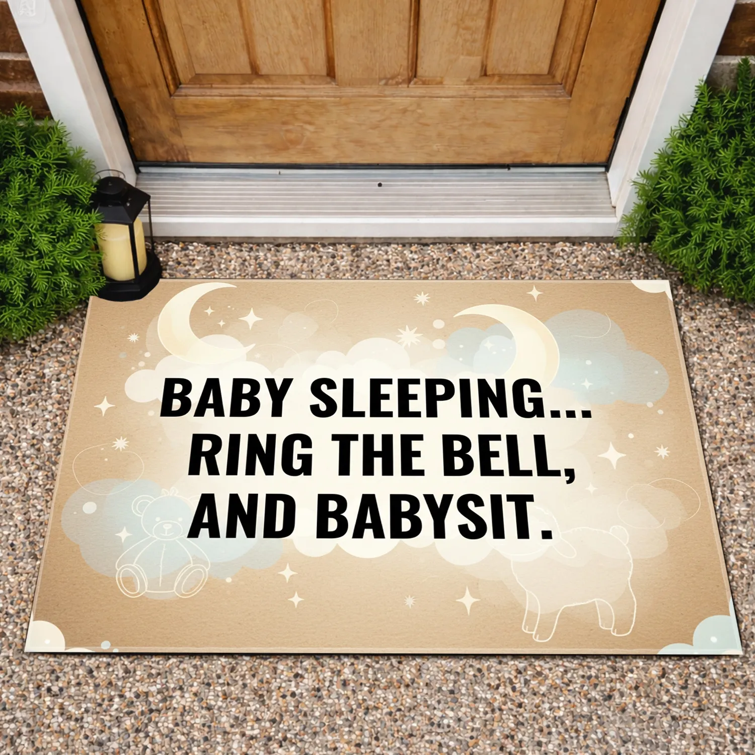 Baby Sleeping Ring Bell Babysit - Quiet Zone Home Decor for New Parents Doormat - 1