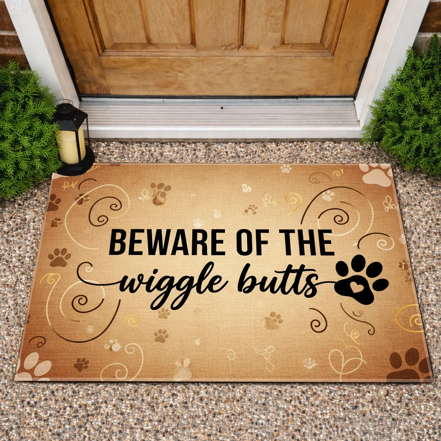 BEWARE OF THE Wiggle Butts Paw Print - Everyday Home Decor for Dog Lovers Doormat - 1