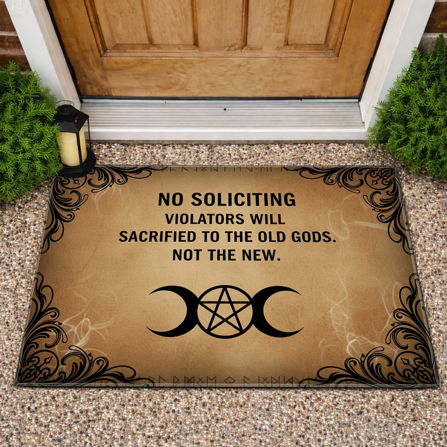 No Soliciting Old Gods Triple Moon Runic Gothic - Dark Fantasy Home Protection Doormat - 1