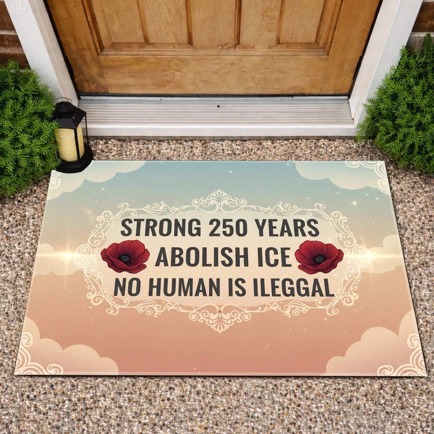 Abolish ICE No Human Is Illegal Poppies - 250 Years Commemoration Human Rights For Advocates Doormat - 1