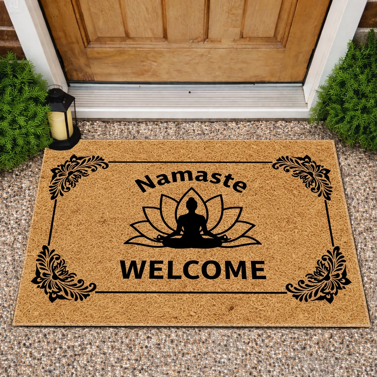 Meditating Lotus Namaste WELCOME Floral – Home Decor Gift for Yoga Lovers Doormat - 1