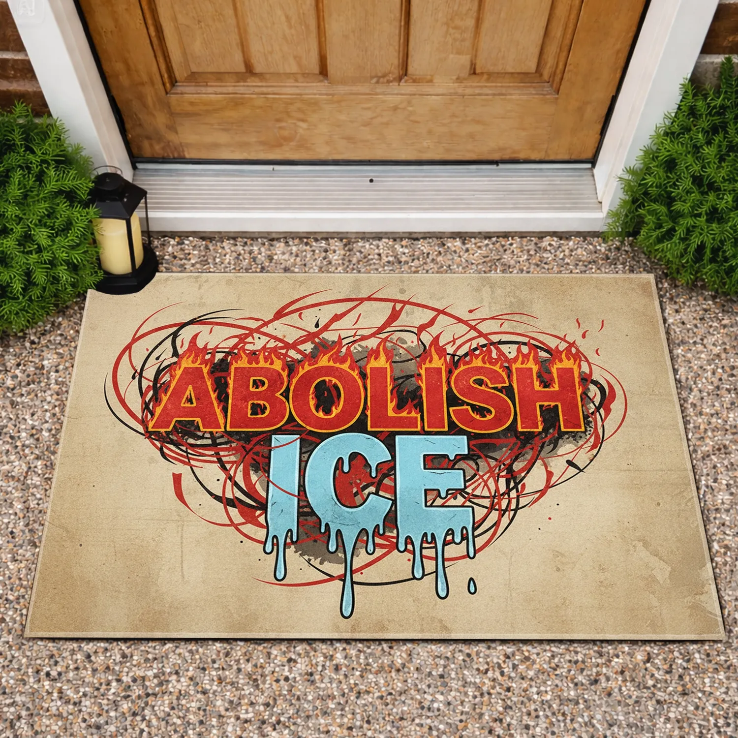 ABOLISH ICE Fiery Red Melting Blue - Protest Home Decor Statement for Activists Doormat - 1