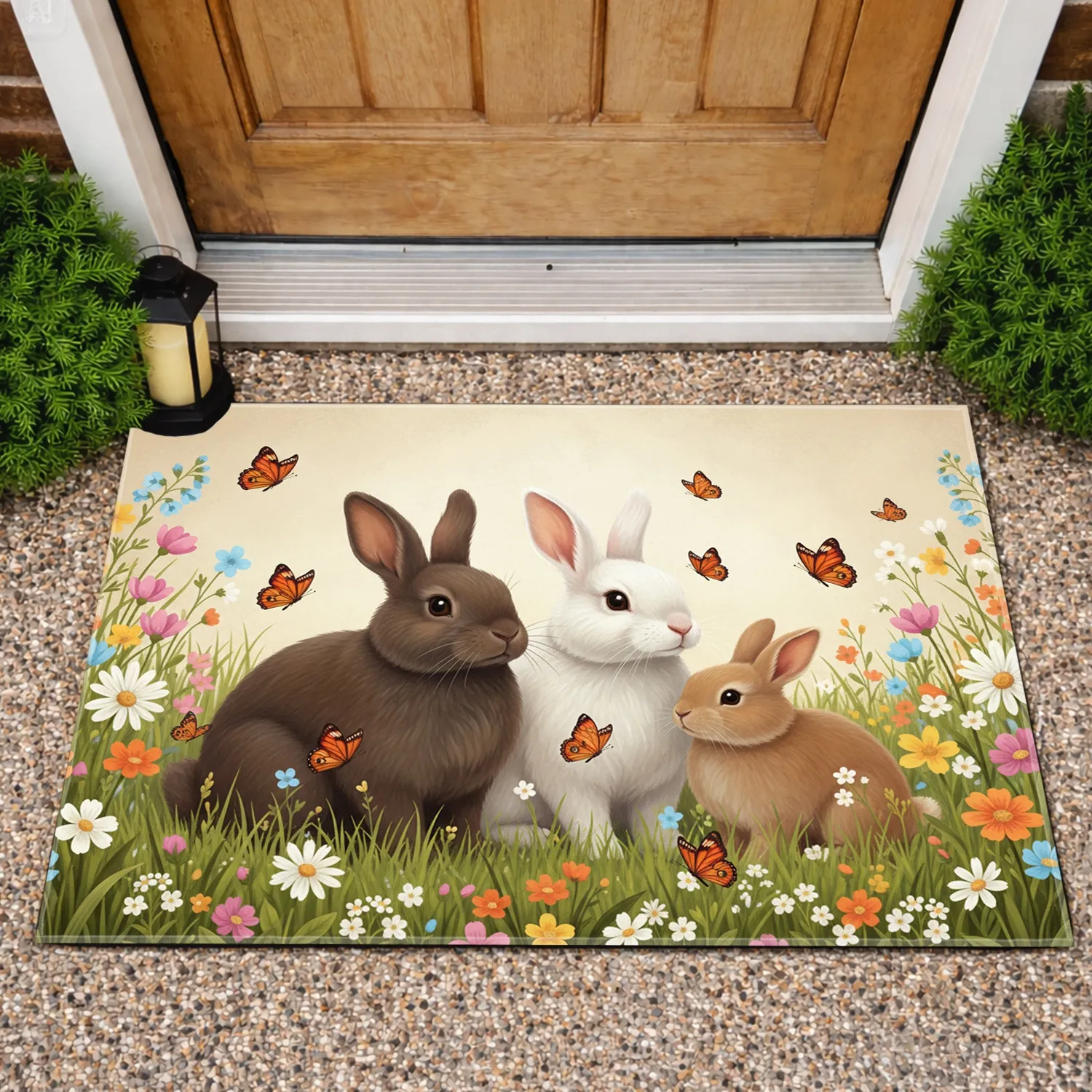 Springtime Rabbits Wildflower Meadow - Spring Decor Gift for Rabbit Lover Doormat - 1