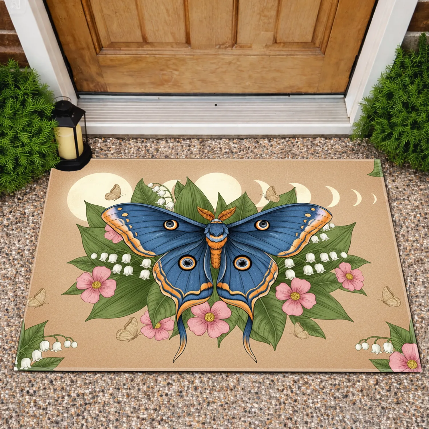 Blue Atlas Moth Celestial Moons Garden Flowers - Nature Lover Home Decor Gift Doormat - 1