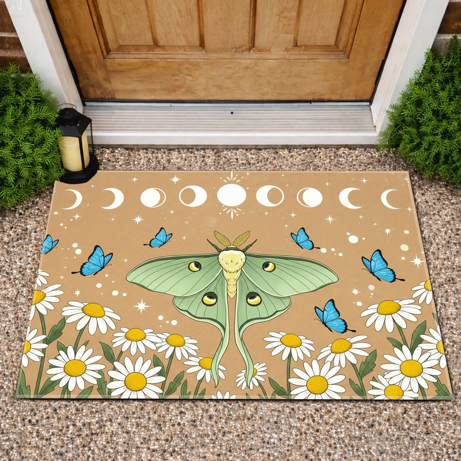 Luna Moth Daisies Butterflies Celestial Moons - Wildlife Lover Home Decor Gift Doormat - 1