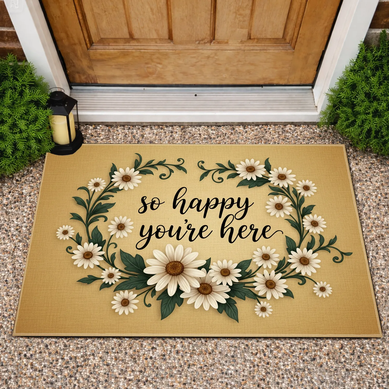 So Happy You're Here Daisy Floral - Welcoming Home Decor Gift Doormat - 1