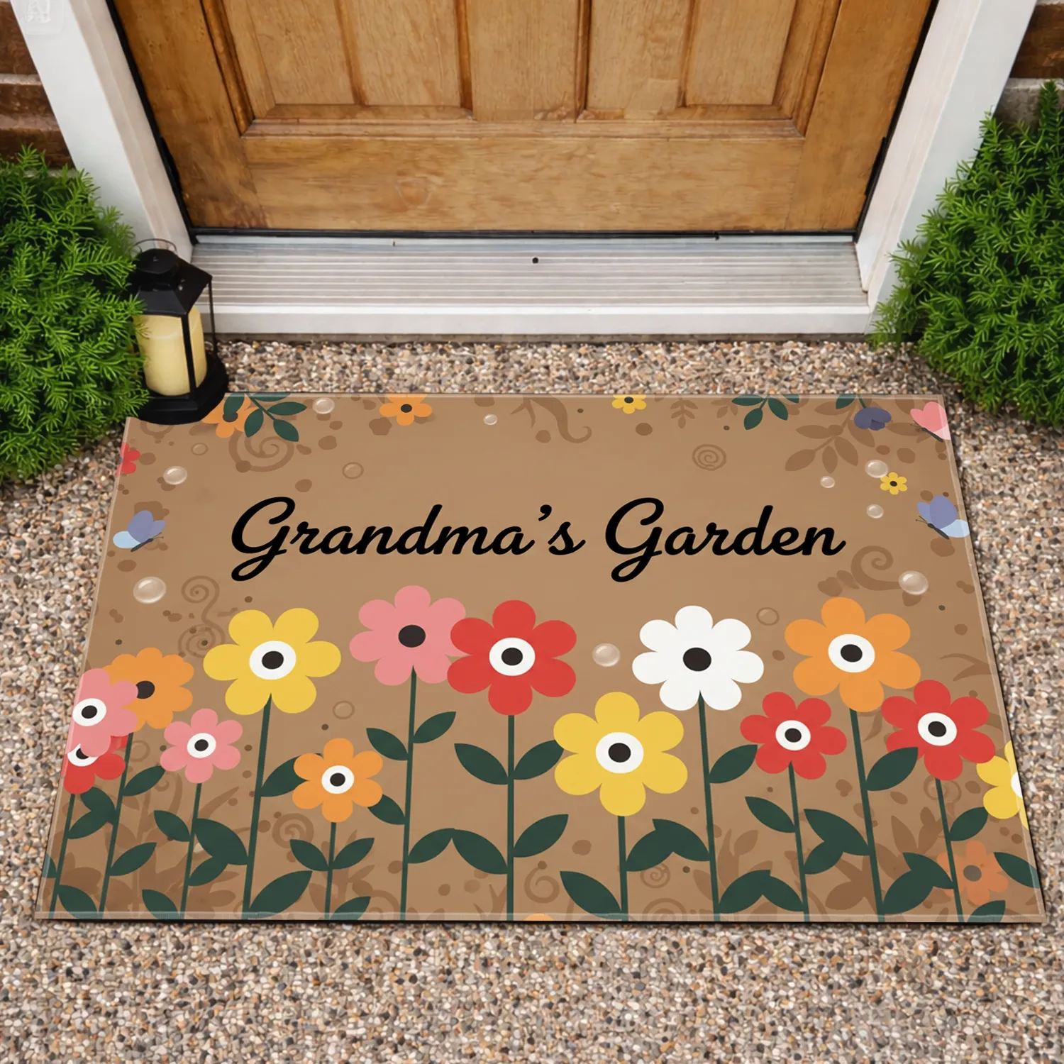 Grandma's Garden Flowers Butterflies - Garden Decor Gift for Grandma Doormat - 1