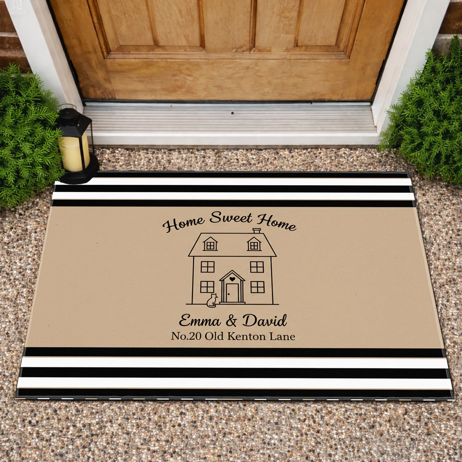 House Cat Home Sweet Home Custom Name and Address - Housewarming Gift Doormat - 1