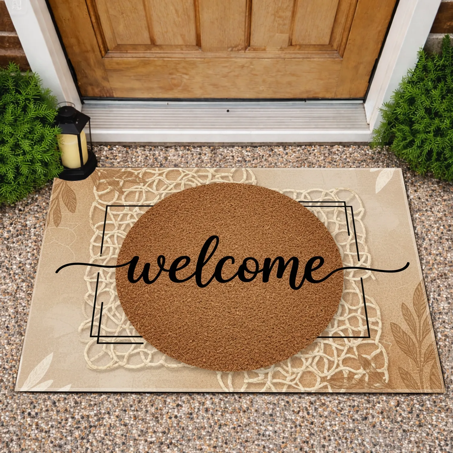 Welcome Script Background - Inviting Entryway Home Decor Doormat - 1